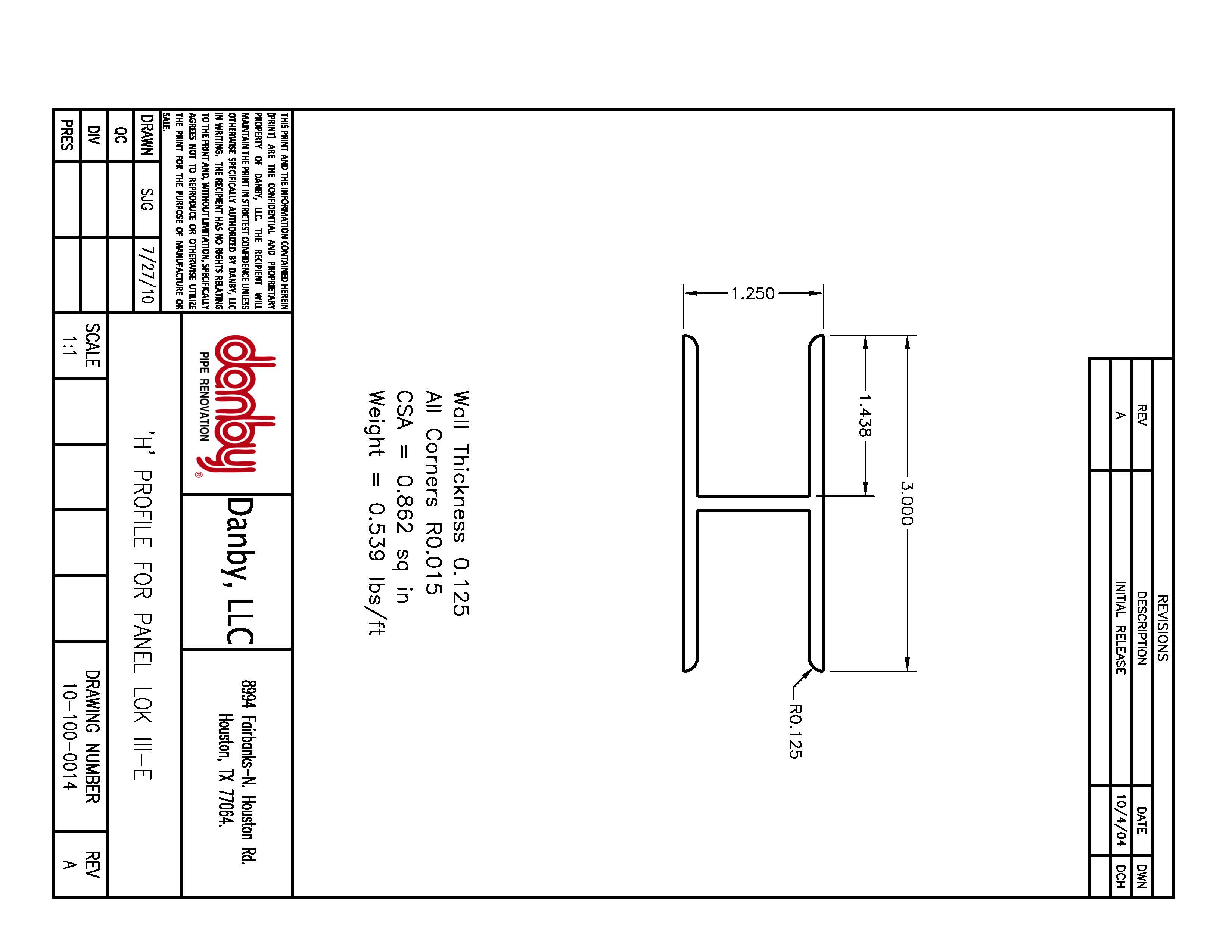 H Profile PL3E 1" | Danby LLC.